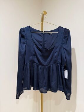 1. State Navy Long-Sleeve Peplum Top